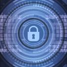Cyber security with a closed lock in the middle