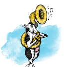 A cow with a sousaphone from the Steven Noble illustration collection at UC Davis